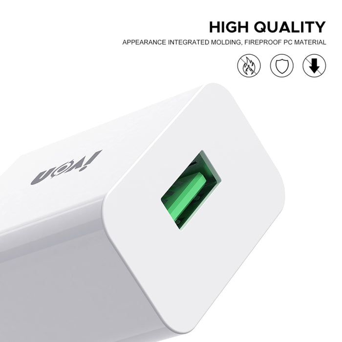 IVON AD-35 2 en 1 18W QC3.0 Puerto USB Cargador de viaje + 1m USB a juego de cables de datos de 8 pines,