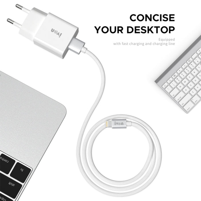 IVON AD-35 2 en 1 18W QC3.0 Puerto USB Cargador de viaje + 1m USB a juego de cables de datos de 8 pines,