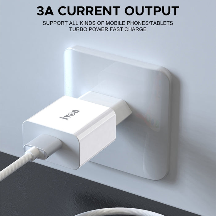 IVON AD-35 2 en 1 18W QC3.0 Puerto USB Cargador de viaje + 1m USB a juego de cables de datos de 8 pines,