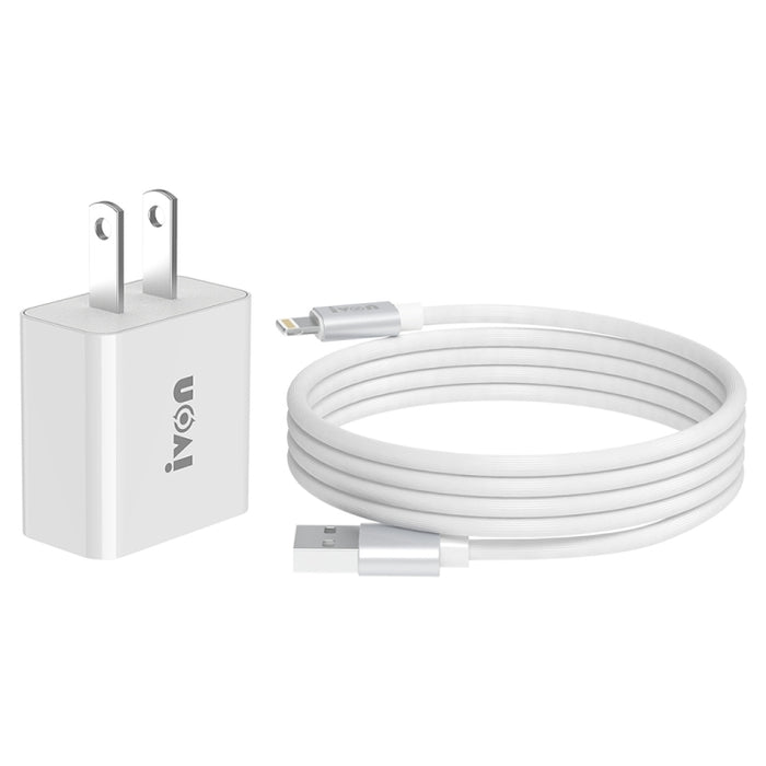 IVON AD-35 2 en 1 18W QC3.0 Puerto USB Cargador de viaje + 1m USB a juego de cables de datos de 8 pines,