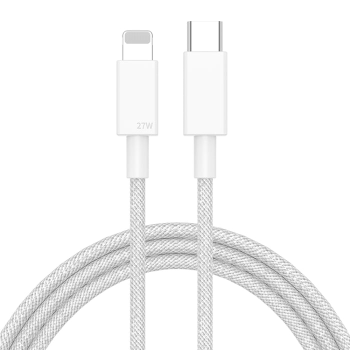 Cable de datos trenzado de carga rápida de 27 W PD USB-C / Type-C a 8 pines, longitud del cable: 1 m