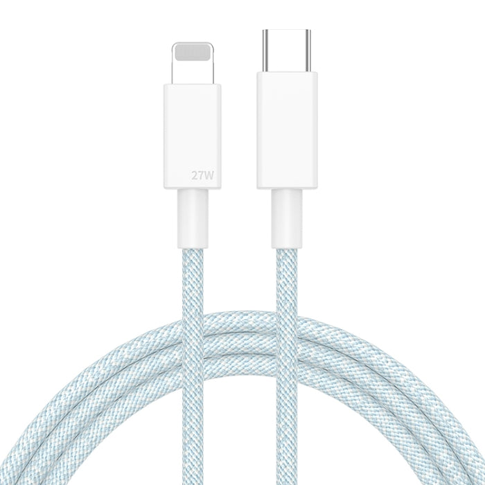 Cable de datos trenzado de carga rápida de 27 W PD USB-C / Type-C a 8 pines, longitud del cable: 1 m