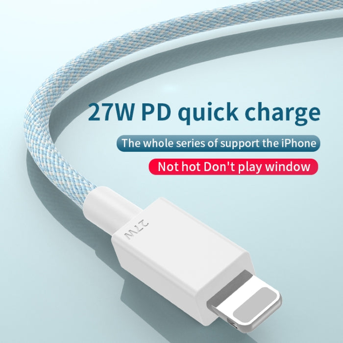 Cable de datos trenzado de carga rápida de 27 W PD USB-C / Type-C a 8 pines, longitud del cable: 1 m