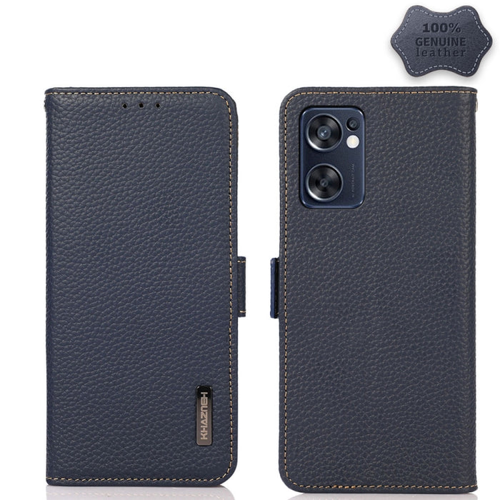 KHAZNEH Side-Magnetic Litchi Genuine Leather RFID Phone Case, For OPPO Reno7 SE 5G, For vivo S12 5G / V23, For Xiaomi Redmi Note 11 4G / Note 11S, For Samsung Galaxy A23 5G