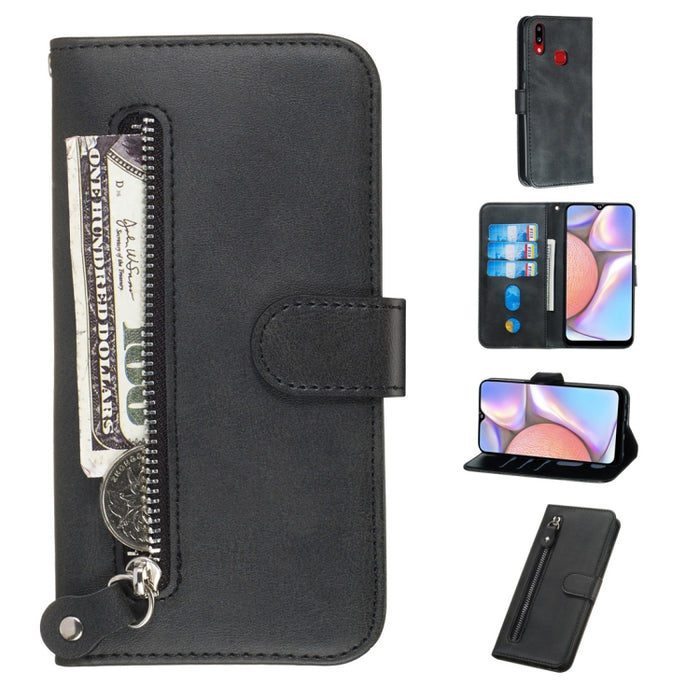 Estuche de cuero de PU con tapa horizontal y cremallera con textura de becerro a la moda, con soporte y ranuras para tarjetas y billetera, For Xiaomi Redmi Note 8, For Xiaomi Redmi Note 8 Pro, For Galaxy A10s, For Galaxy A20s