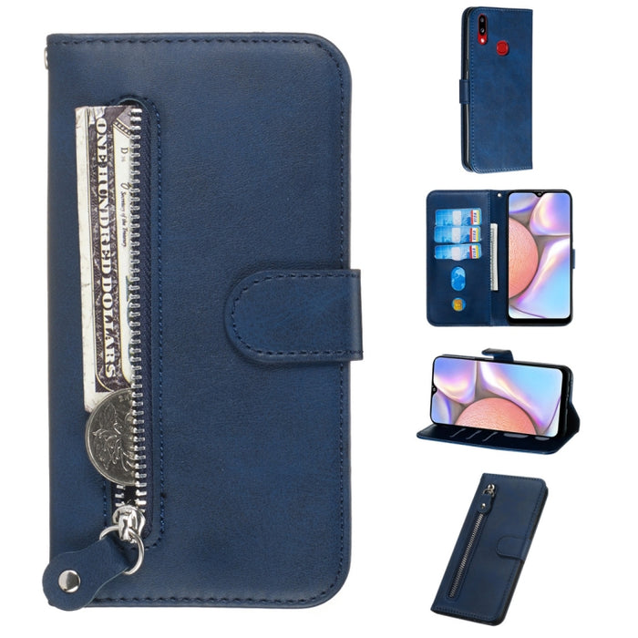 Estuche de cuero de PU con tapa horizontal y cremallera con textura de becerro a la moda, con soporte y ranuras para tarjetas y billetera, For Xiaomi Redmi Note 8, For Xiaomi Redmi Note 8 Pro, For Galaxy A10s, For Galaxy A20s