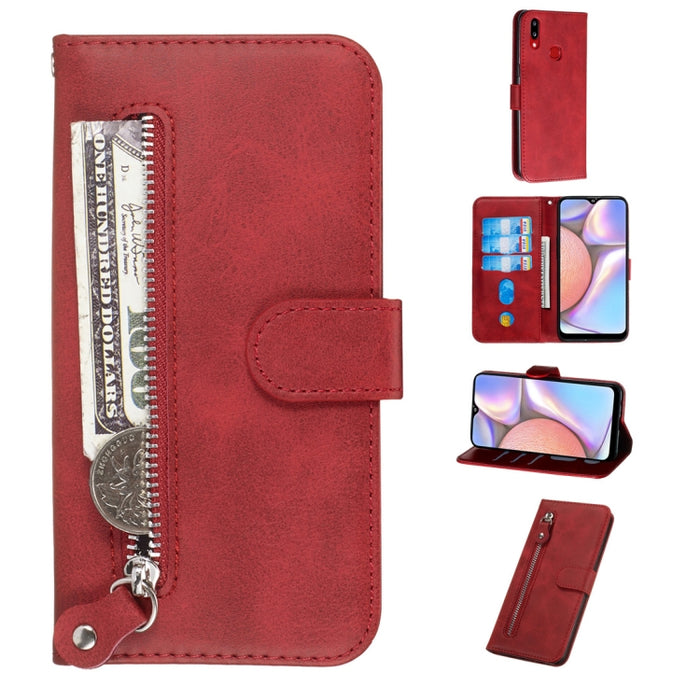 Estuche de cuero de PU con tapa horizontal y cremallera con textura de becerro a la moda, con soporte y ranuras para tarjetas y billetera, For Xiaomi Redmi Note 8, For Xiaomi Redmi Note 8 Pro, For Galaxy A10s, For Galaxy A20s