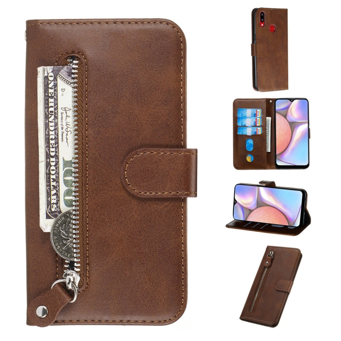 Estuche de cuero de PU con tapa horizontal y cremallera con textura de becerro a la moda, con soporte y ranuras para tarjetas y billetera, For Xiaomi Redmi Note 8, For Xiaomi Redmi Note 8 Pro, For Galaxy A10s, For Galaxy A20s