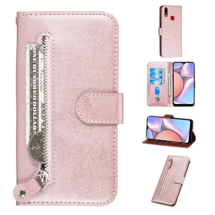 Estuche de cuero de PU con tapa horizontal y cremallera con textura de becerro a la moda, con soporte y ranuras para tarjetas y billetera, For Xiaomi Redmi Note 8, For Xiaomi Redmi Note 8 Pro, For Galaxy A10s, For Galaxy A20s