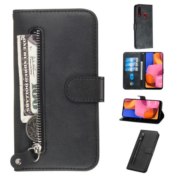 Estuche de cuero de PU con tapa horizontal y cremallera con textura de becerro a la moda, con soporte y ranuras para tarjetas y billetera, For Xiaomi Redmi Note 8, For Xiaomi Redmi Note 8 Pro, For Galaxy A10s, For Galaxy A20s