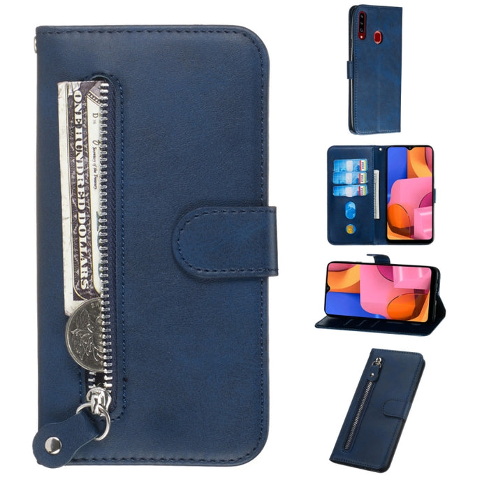 Estuche de cuero de PU con tapa horizontal y cremallera con textura de becerro a la moda, con soporte y ranuras para tarjetas y billetera, For Xiaomi Redmi Note 8, For Xiaomi Redmi Note 8 Pro, For Galaxy A10s, For Galaxy A20s