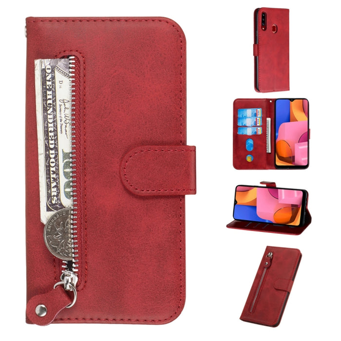 Estuche de cuero de PU con tapa horizontal y cremallera con textura de becerro a la moda, con soporte y ranuras para tarjetas y billetera, For Xiaomi Redmi Note 8, For Xiaomi Redmi Note 8 Pro, For Galaxy A10s, For Galaxy A20s