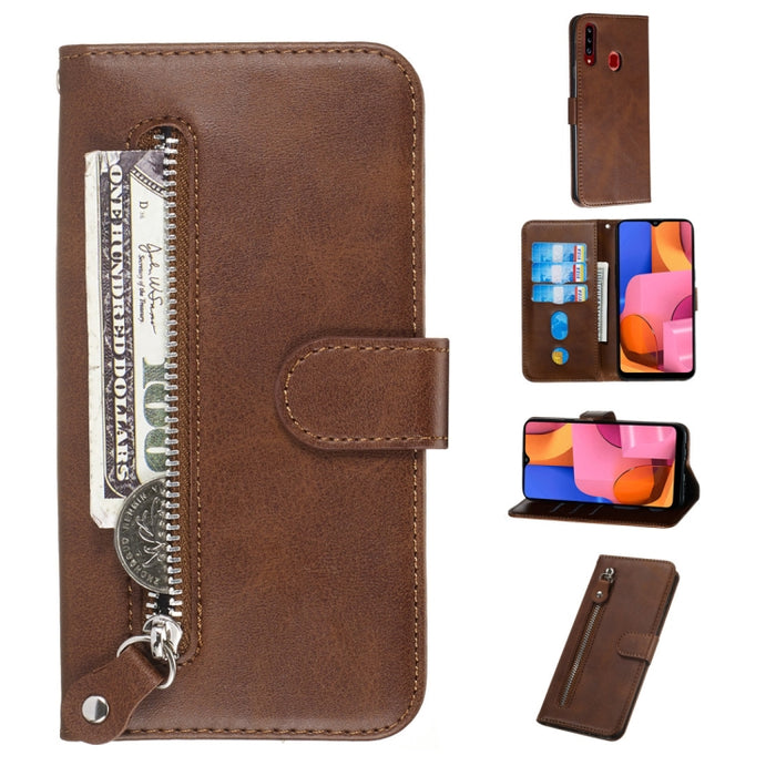 Estuche de cuero de PU con tapa horizontal y cremallera con textura de becerro a la moda, con soporte y ranuras para tarjetas y billetera, For Xiaomi Redmi Note 8, For Xiaomi Redmi Note 8 Pro, For Galaxy A10s, For Galaxy A20s