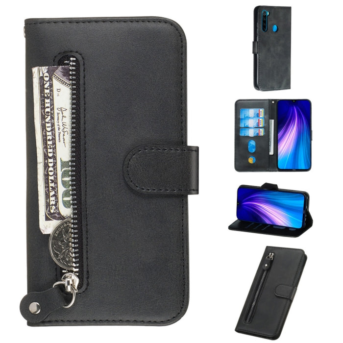 Estuche de cuero de PU con tapa horizontal y cremallera con textura de becerro a la moda, con soporte y ranuras para tarjetas y billetera, For Xiaomi Redmi Note 8, For Xiaomi Redmi Note 8 Pro, For Galaxy A10s, For Galaxy A20s