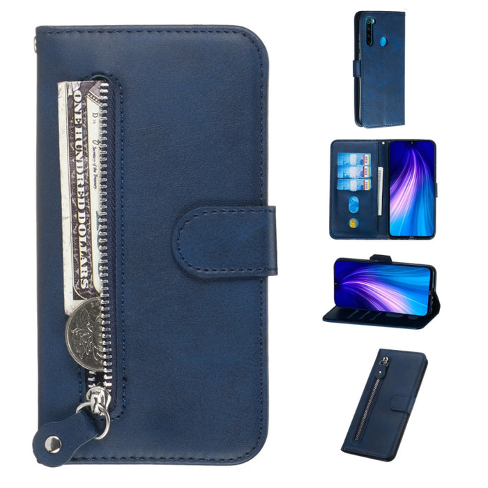 Estuche de cuero de PU con tapa horizontal y cremallera con textura de becerro a la moda, con soporte y ranuras para tarjetas y billetera, For Xiaomi Redmi Note 8, For Xiaomi Redmi Note 8 Pro, For Galaxy A10s, For Galaxy A20s