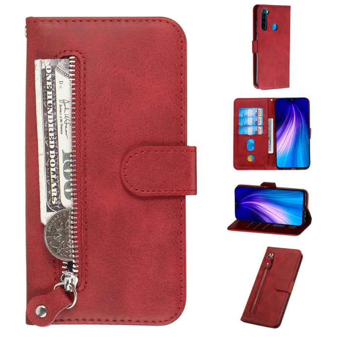 Estuche de cuero de PU con tapa horizontal y cremallera con textura de becerro a la moda, con soporte y ranuras para tarjetas y billetera, For Xiaomi Redmi Note 8, For Xiaomi Redmi Note 8 Pro, For Galaxy A10s, For Galaxy A20s