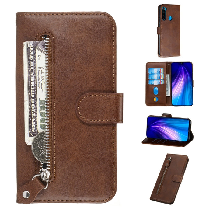 Estuche de cuero de PU con tapa horizontal y cremallera con textura de becerro a la moda, con soporte y ranuras para tarjetas y billetera, For Xiaomi Redmi Note 8, For Xiaomi Redmi Note 8 Pro, For Galaxy A10s, For Galaxy A20s