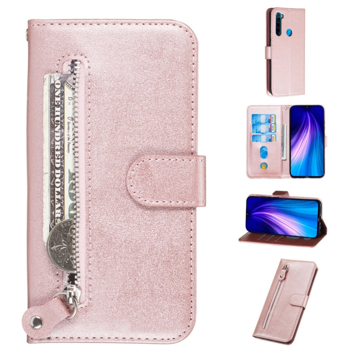 Estuche de cuero de PU con tapa horizontal y cremallera con textura de becerro a la moda, con soporte y ranuras para tarjetas y billetera, For Xiaomi Redmi Note 8, For Xiaomi Redmi Note 8 Pro, For Galaxy A10s, For Galaxy A20s