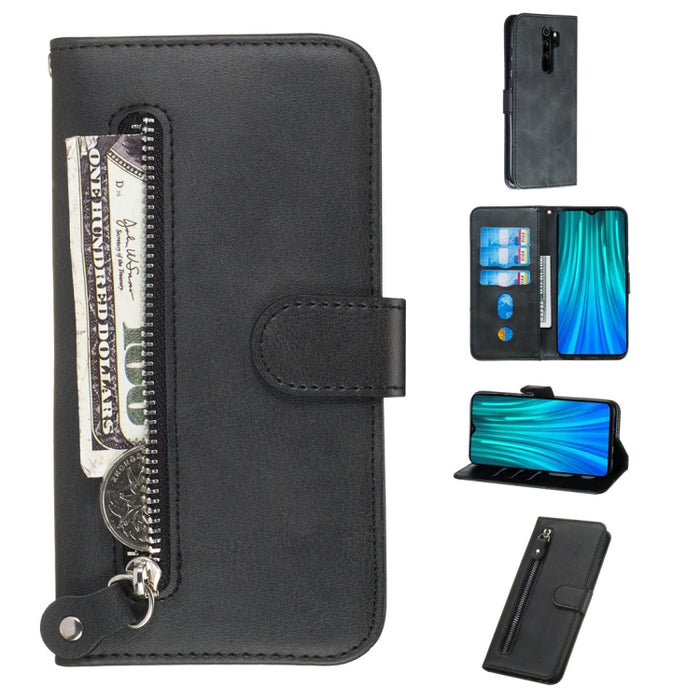 Estuche de cuero de PU con tapa horizontal y cremallera con textura de becerro a la moda, con soporte y ranuras para tarjetas y billetera, For Xiaomi Redmi Note 8, For Xiaomi Redmi Note 8 Pro, For Galaxy A10s, For Galaxy A20s