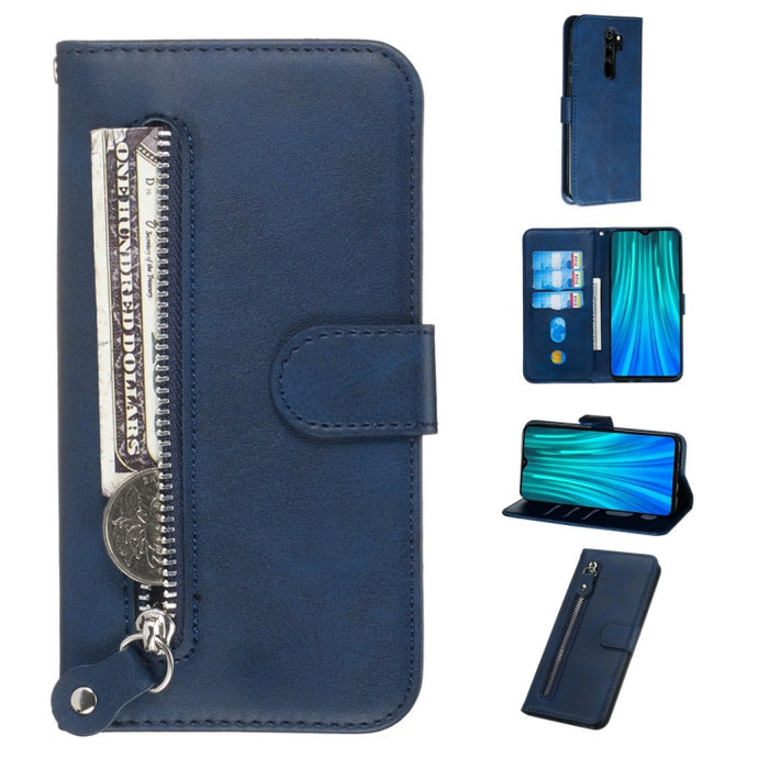 Estuche de cuero de PU con tapa horizontal y cremallera con textura de becerro a la moda, con soporte y ranuras para tarjetas y billetera, For Xiaomi Redmi Note 8, For Xiaomi Redmi Note 8 Pro, For Galaxy A10s, For Galaxy A20s