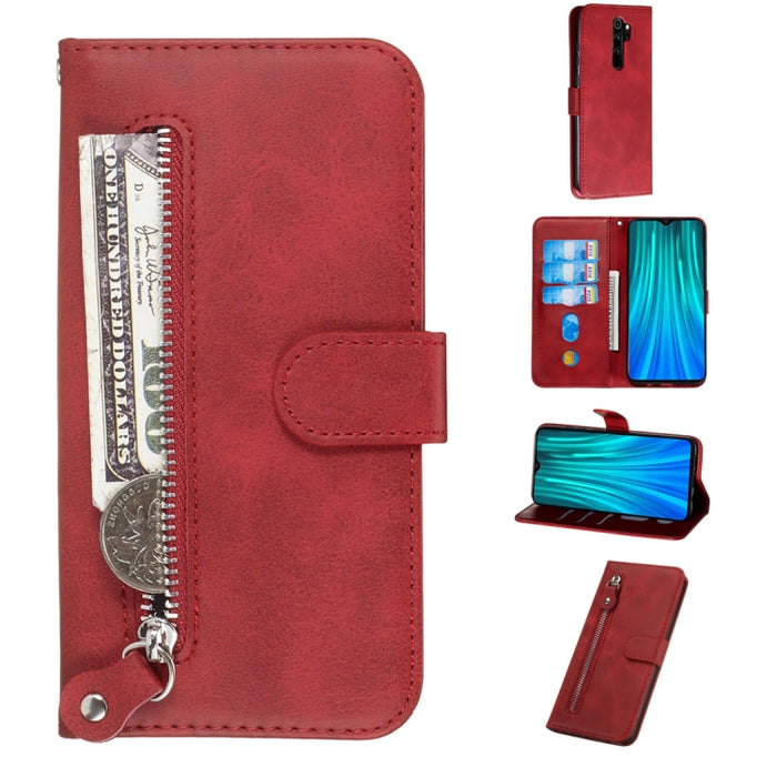 Estuche de cuero de PU con tapa horizontal y cremallera con textura de becerro a la moda, con soporte y ranuras para tarjetas y billetera, For Xiaomi Redmi Note 8, For Xiaomi Redmi Note 8 Pro, For Galaxy A10s, For Galaxy A20s