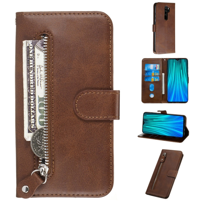 Estuche de cuero de PU con tapa horizontal y cremallera con textura de becerro a la moda, con soporte y ranuras para tarjetas y billetera, For Xiaomi Redmi Note 8, For Xiaomi Redmi Note 8 Pro, For Galaxy A10s, For Galaxy A20s