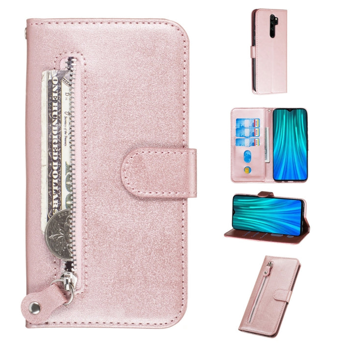 Estuche de cuero de PU con tapa horizontal y cremallera con textura de becerro a la moda, con soporte y ranuras para tarjetas y billetera, For Xiaomi Redmi Note 8, For Xiaomi Redmi Note 8 Pro, For Galaxy A10s, For Galaxy A20s
