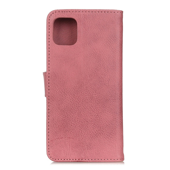 Funda de cuero con tapa horizontal con textura de piel de vaca con soporte y ranuras para tarjetas y billetera