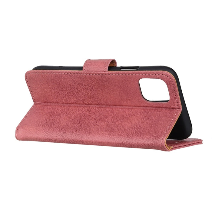 Funda de cuero con tapa horizontal con textura de piel de vaca con soporte y ranuras para tarjetas y billetera