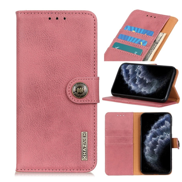 Funda de cuero con tapa horizontal con textura de piel de vaca con soporte y ranuras para tarjetas y billetera