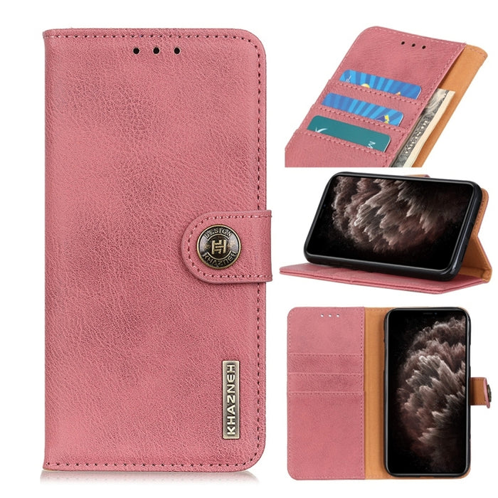 Funda de cuero con tapa horizontal con textura de piel de vaca con soporte y ranuras para tarjetas y billetera