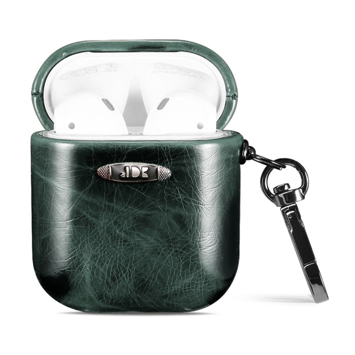 Estuche protector para auriculares con textura de cuero de cera de aceite con hebilla para colgar