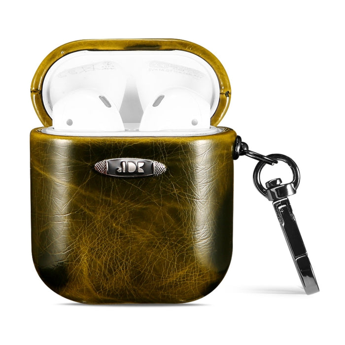 Estuche protector para auriculares con textura de cuero de cera de aceite con hebilla para colgar