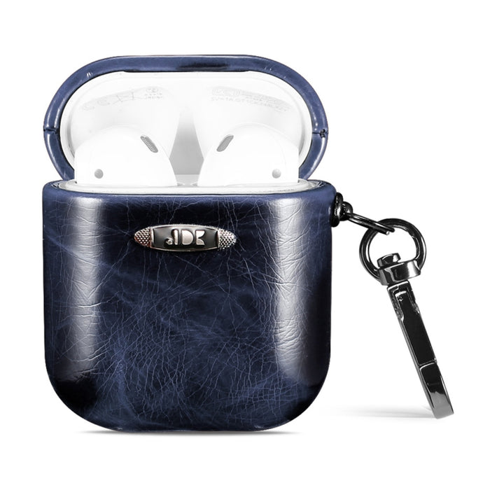 Estuche protector para auriculares con textura de cuero de cera de aceite con hebilla para colgar