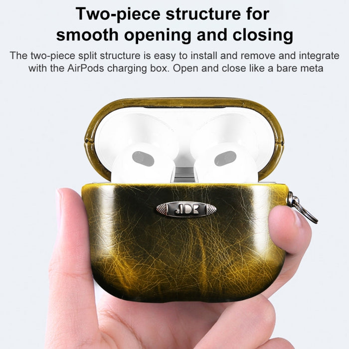 Estuche protector para auriculares con textura de cuero de cera de aceite con hebilla para colgar