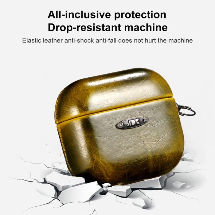 Estuche protector para auriculares con textura de cuero de cera de aceite con hebilla para colgar