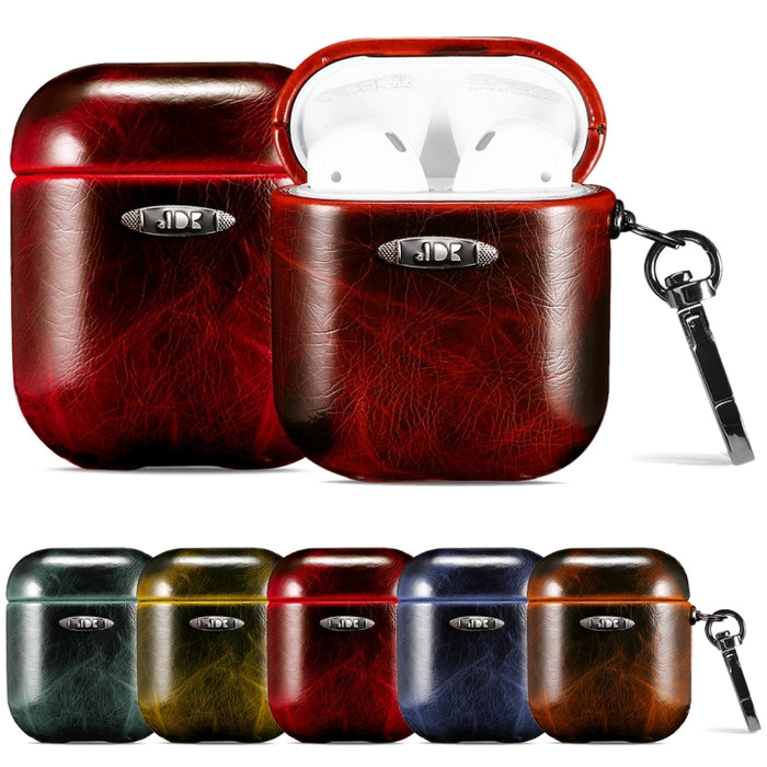 Estuche protector para auriculares con textura de cuero de cera de aceite con hebilla para colgar