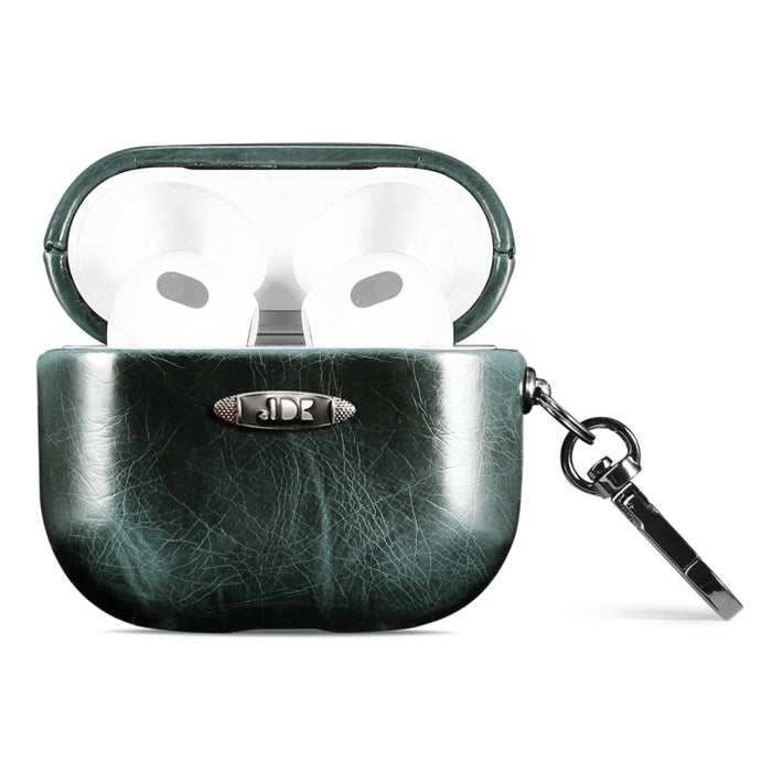 Estuche protector para auriculares con textura de cuero de cera de aceite con hebilla para colgar