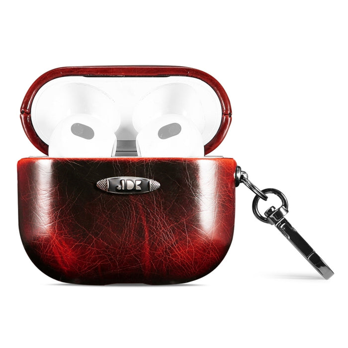 Estuche protector para auriculares con textura de cuero de cera de aceite con hebilla para colgar