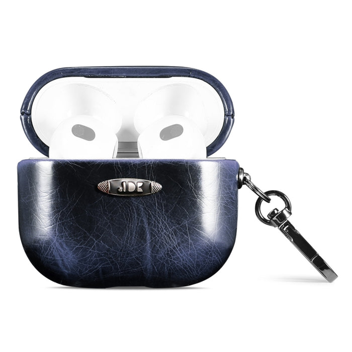 Estuche protector para auriculares con textura de cuero de cera de aceite con hebilla para colgar