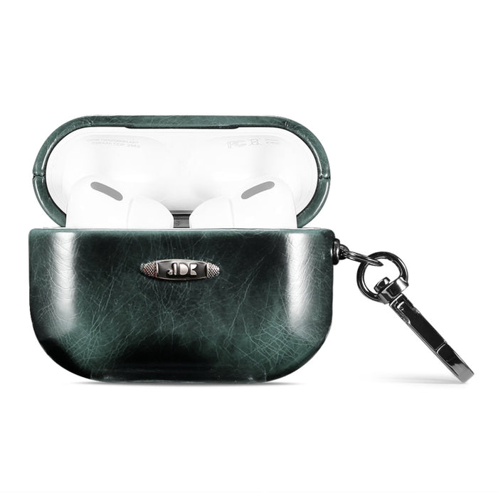 Estuche protector para auriculares con textura de cuero de cera de aceite con hebilla para colgar