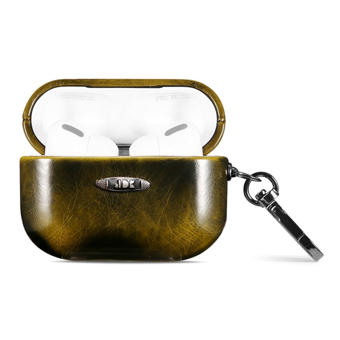 Estuche protector para auriculares con textura de cuero de cera de aceite con hebilla para colgar