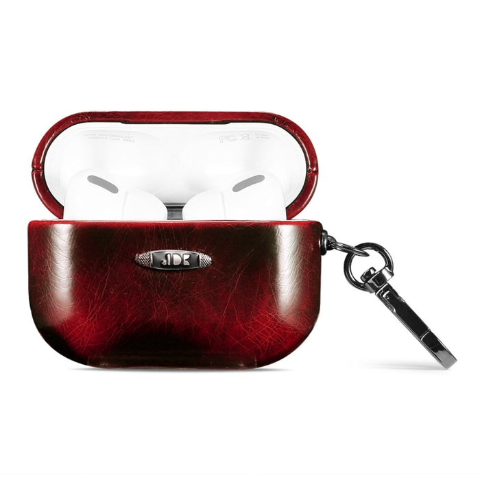Estuche protector para auriculares con textura de cuero de cera de aceite con hebilla para colgar