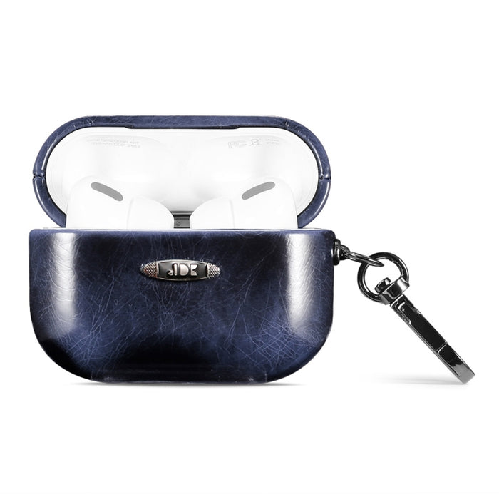 Estuche protector para auriculares con textura de cuero de cera de aceite con hebilla para colgar