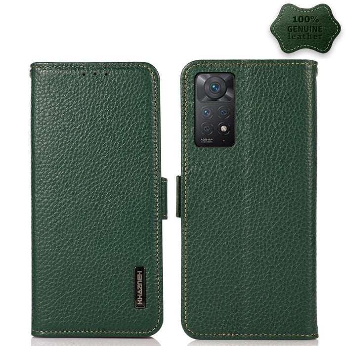 KHAZNEH Side-Magnetic Litchi Genuine Leather RFID Phone Case, For Nokia C20 Plus, For OPPO Realme 9i, For OPPO Reno7 5G / Find X5 Lite, For Xiaomi Redmi Note 11 Pro 5G / 4G Foreign Version, For Xiaomi Redmi Note 11 Pro 5G / 4G                          ...