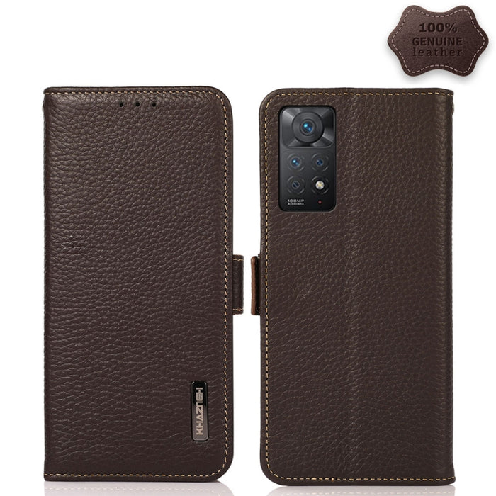 KHAZNEH Side-Magnetic Litchi Genuine Leather RFID Phone Case, For Nokia C20 Plus, For OPPO Realme 9i, For OPPO Reno7 5G / Find X5 Lite, For Xiaomi Redmi Note 11 Pro 5G / 4G Foreign Version, For Xiaomi Redmi Note 11 Pro 5G / 4G                          ...