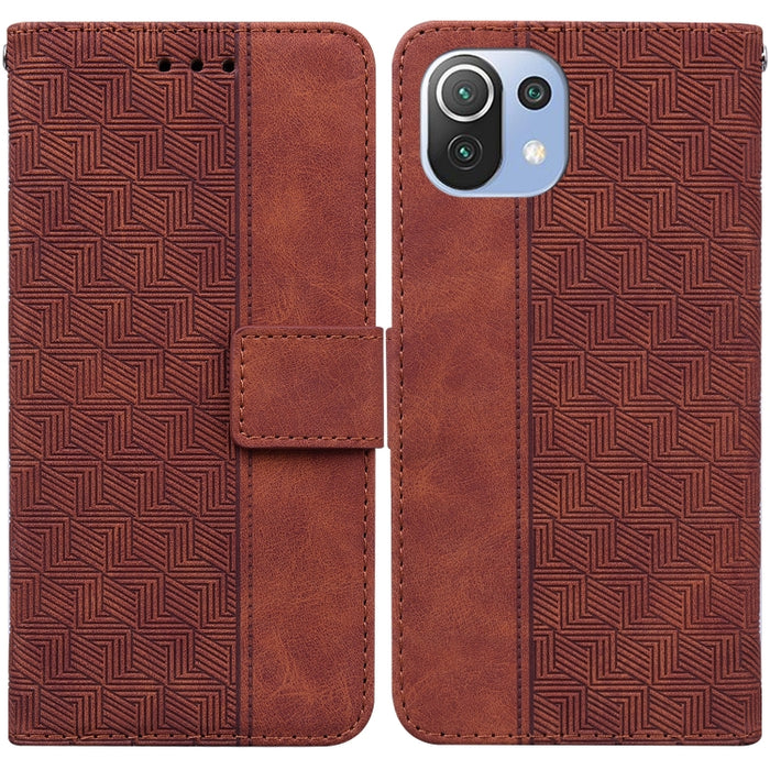 Estuche para teléfono de cuero con relieve geométrico, For Xiaomi Mi 11 Lite 5G / 4G