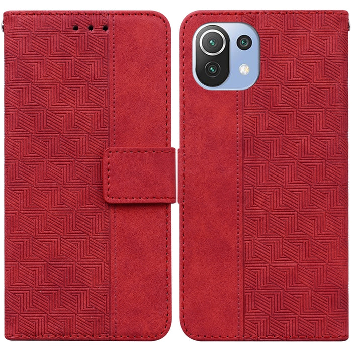 Estuche para teléfono de cuero con relieve geométrico, For Xiaomi Mi 11 Lite 5G / 4G