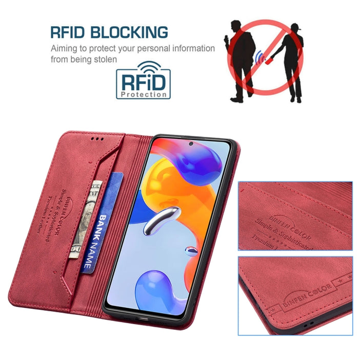Estuche de teléfono de cuero antirrobo con bloqueo RFID magnético, For Xiaomi Redmi Note 11 Pro International Version