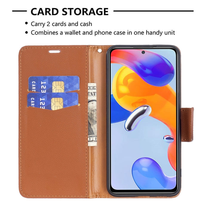 Estuche para teléfono de cuero con tapa horizontal de color puro con textura de lichi, For Xiaomi Redmi Note 11 Pro International Version